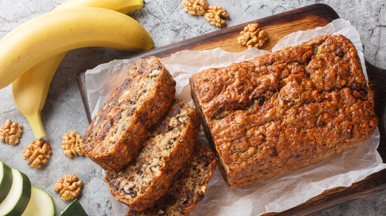 banana bread on a cutting board