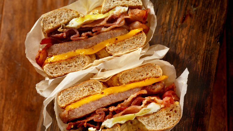 Bacon on a bagel sandwich