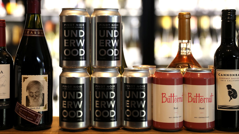 Canned wine on bar top