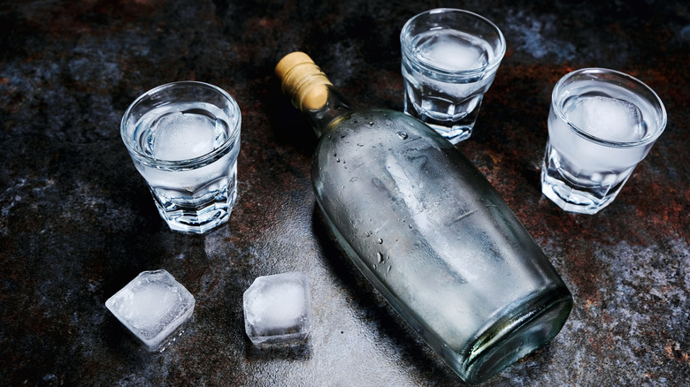 Vodka with ice and glasses