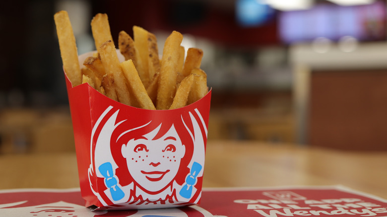 Wendy's french fries in red cardboard cup