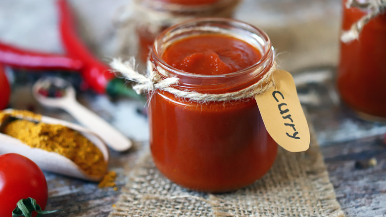 Container of curry ketchup