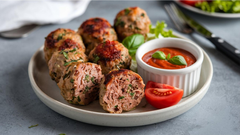 Meatballs on dish with sauce