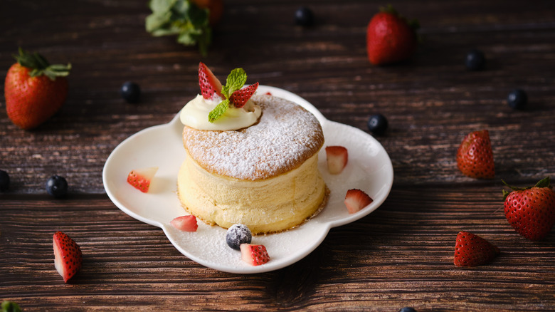 Plated souffle pancake with berries