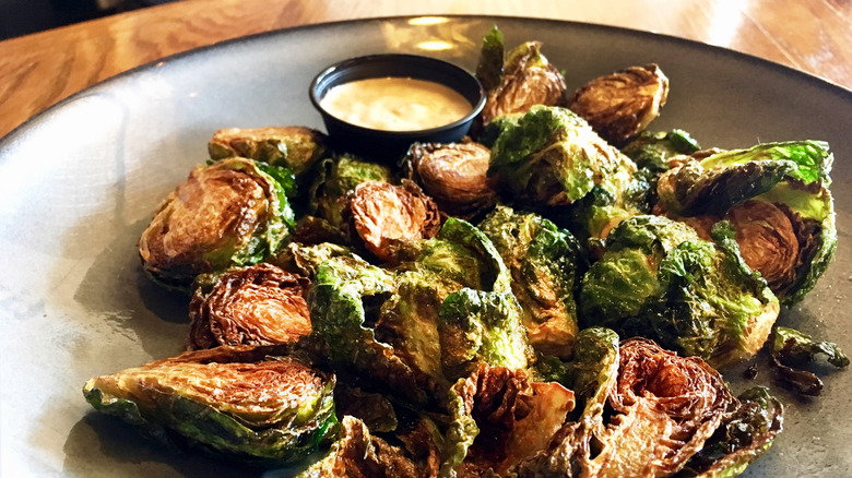 Plate of fried Brussels sprouts