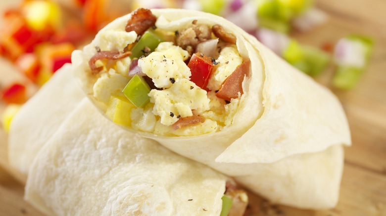 Close-up of breakfast burrito