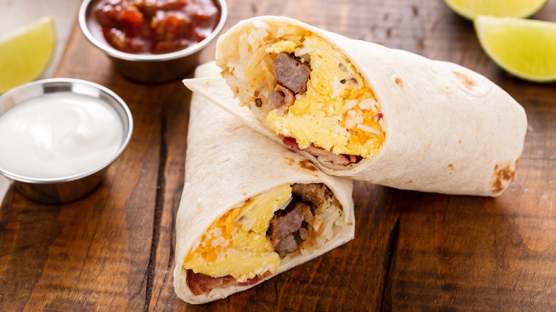 Breakfast burrito with sauces