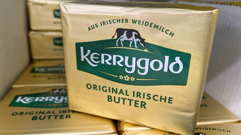 Close up of package of Kerrygold butter