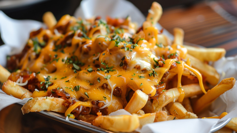 plate of loaded cheese fries