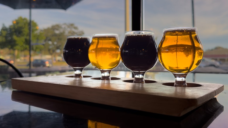 Row of beers in tulip glasses