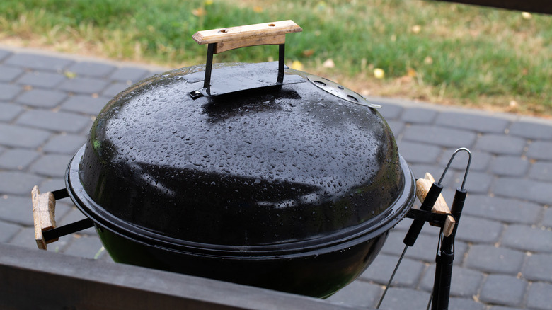 Grill covered in rain