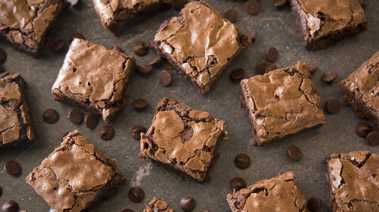 brownie squares and chocolate chips