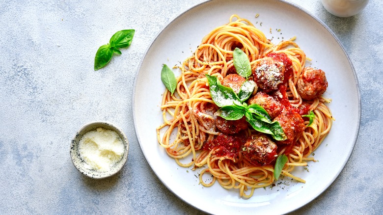 Plate of spaghetti and meatballs