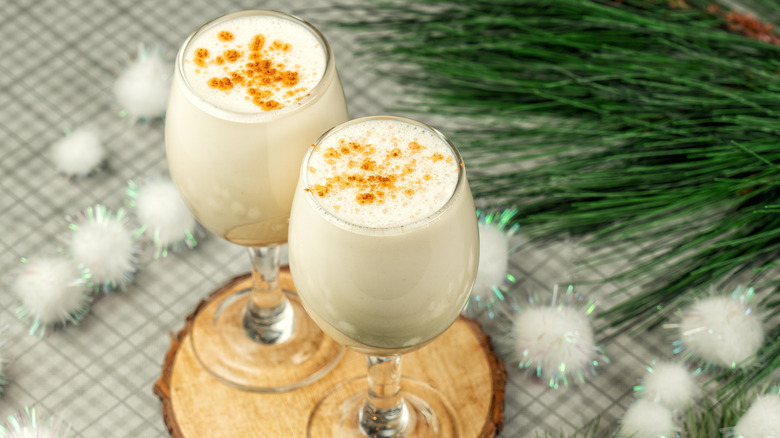 Eggnog served in wine glasses