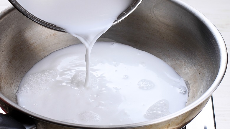 Milk poured into pan