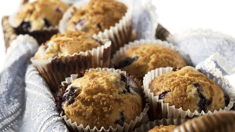 Blueberry muffins in a basket