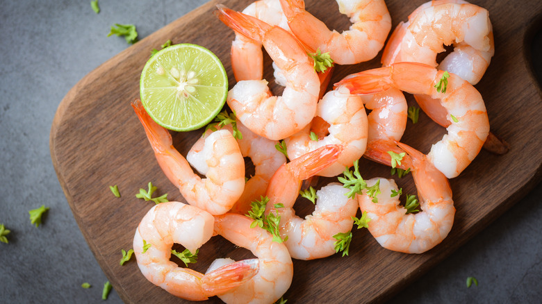 Shrimp on a cutting board