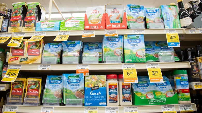 Grocery store shelf of ranch packets