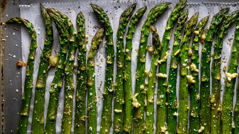 Roasted asparagus on a sheet pan