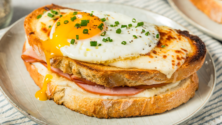 Croque madame on light background