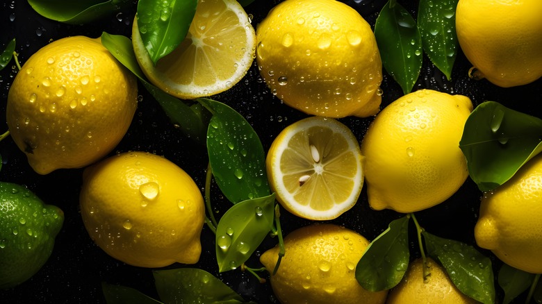 Wet lemons and leaves