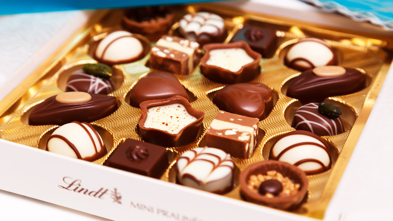 Box of Lindt chocolate pralines from Switzerland