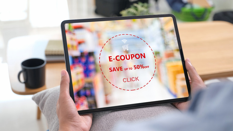 e-coupon showing on tablet screen