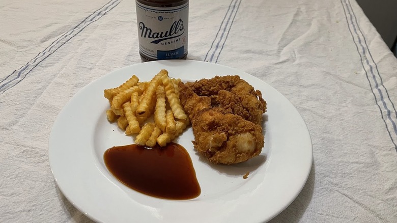 Maull's barbecue sauce with chicken and fries