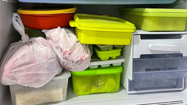 Containers in a home freezer