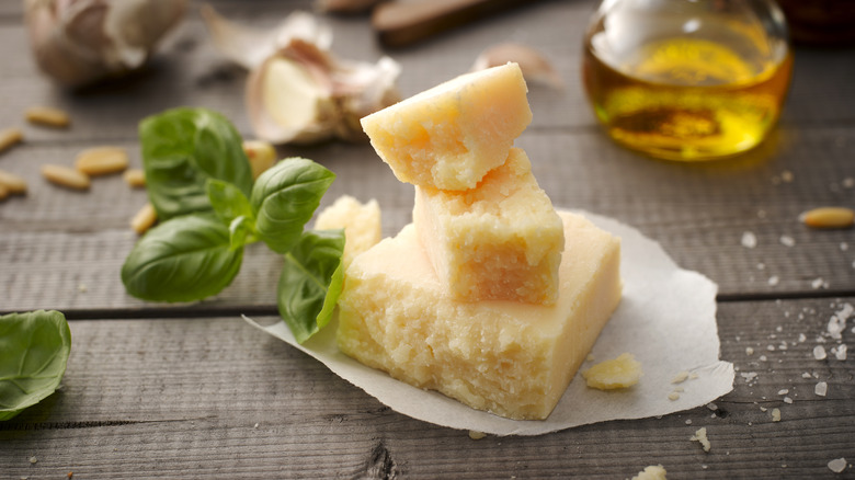 Block of fresh Parmesan cheese