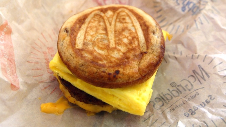 McDonald's McGriddle with sausage, egg, and cheese