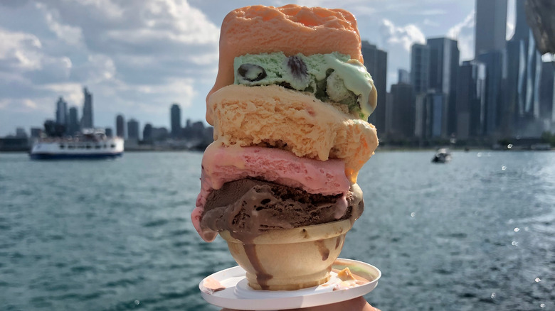 Rainbow Cone and Chicago skyline