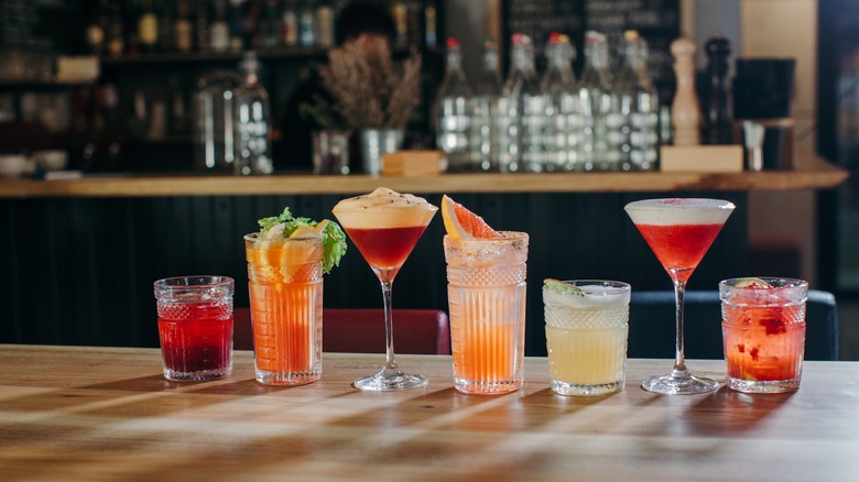 various cocktails on a bar 