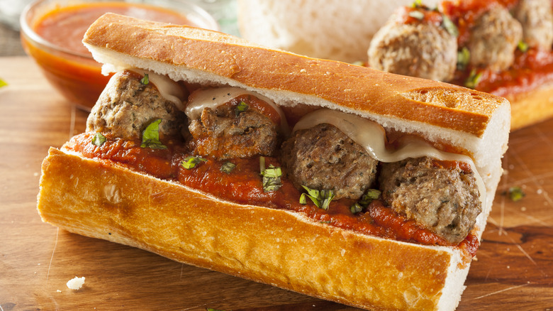 A homemade meatball sandwich