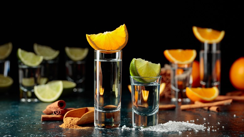 displayed tequila shots