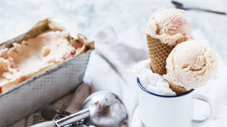 Homemade ice cream and ice cream cones