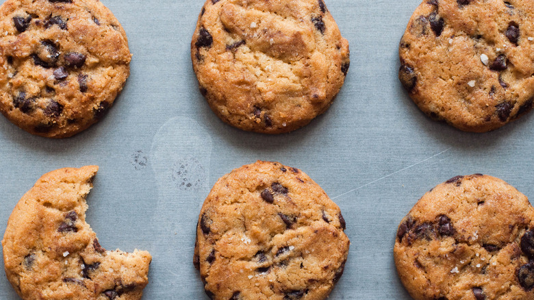 Chocolate chip cookies on baking sheet