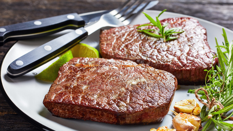 seared round (rump) steaks