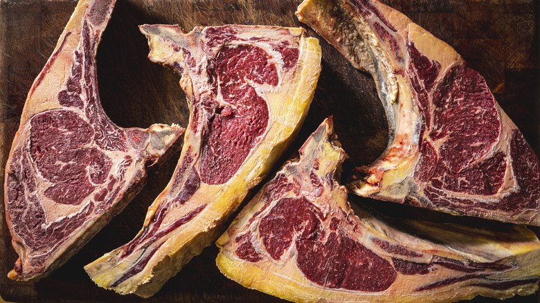 Top-down view of dry-aged beef