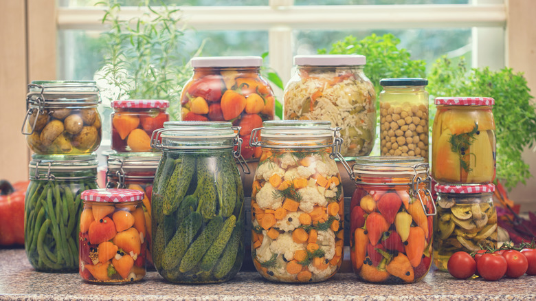 table of home-canned goods