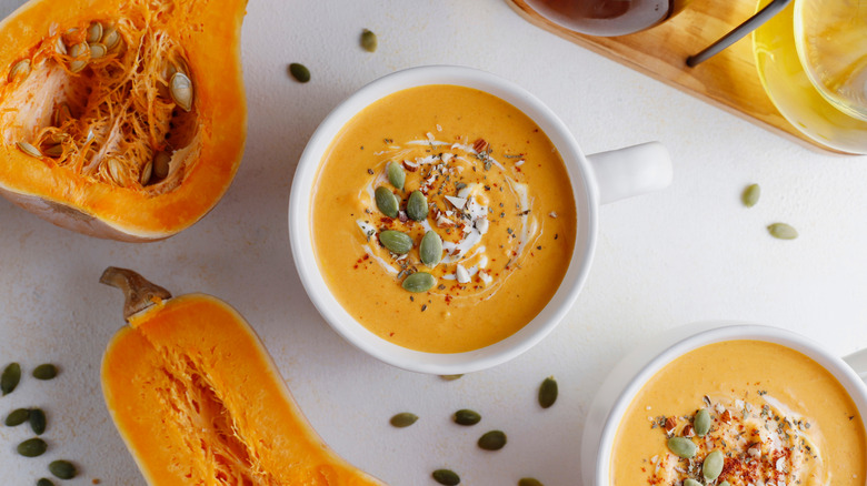 Butternut squash soup with pumpkin seeds