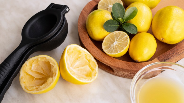 Black citrus press with lemons