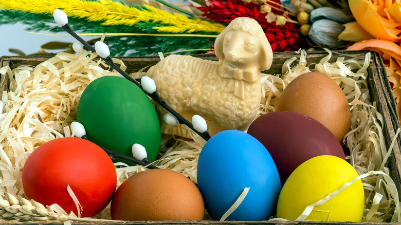 Butter lamb in easter egg basket