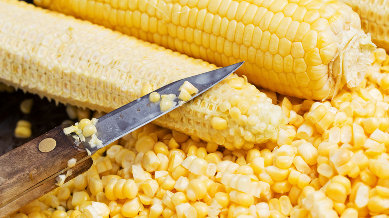 Cutting corn off the cob