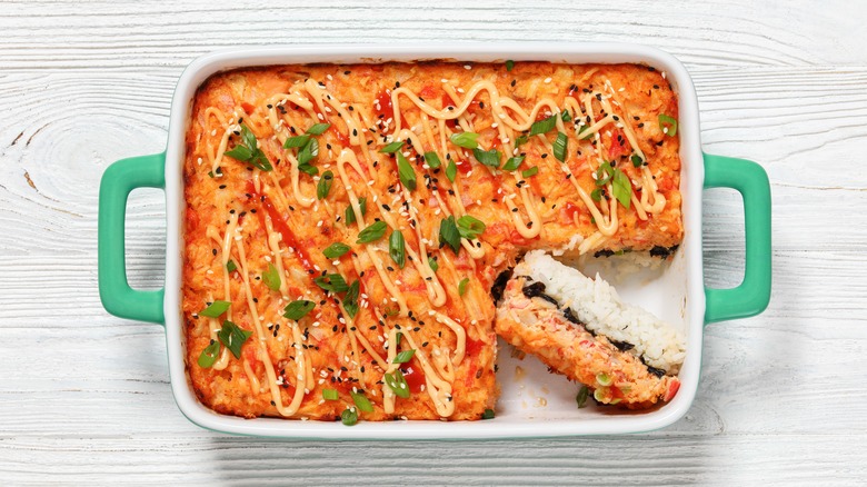 Sushi bake in casserole dish