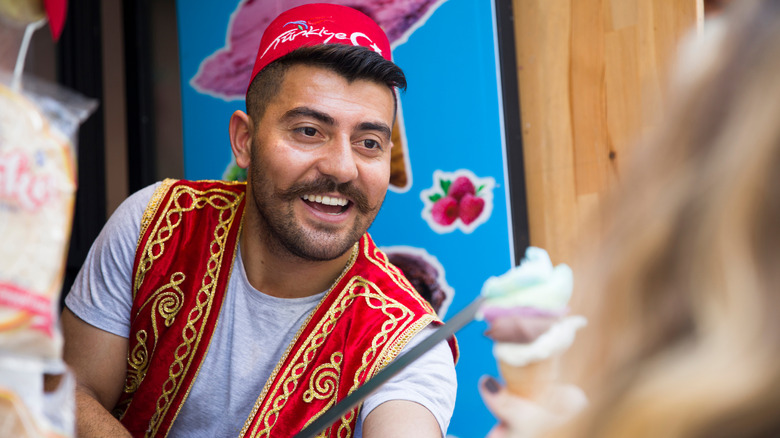 vendor selling Turkish ice cream