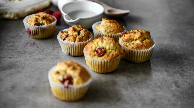 Cranberry muffins on stone counter