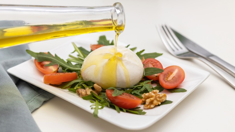 Olive oil drizzled on a dish