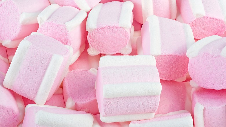 Close up of pink marshmallows