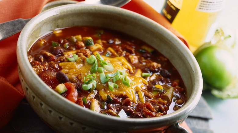 Bowl of chili with cheese